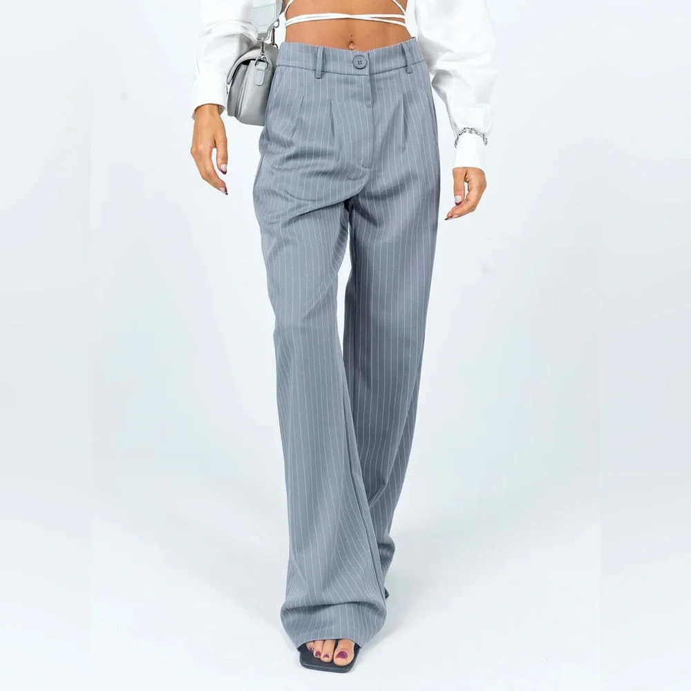 Princess Polly Archer Pants Pinstripe Grey Petite - Picture 1 of 12